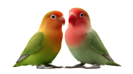 Lovebirds in Affectionate Embrace: A captivating pair of lovebirds, resplendent in vibrant hues, stand closely together in a tender display of affection and connection.