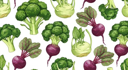 Fresh colorful vegetables seamless pattern for healthy food and design