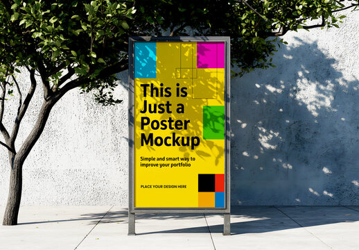 Freestanding Citylight Poster Mockup with Yellow Design
