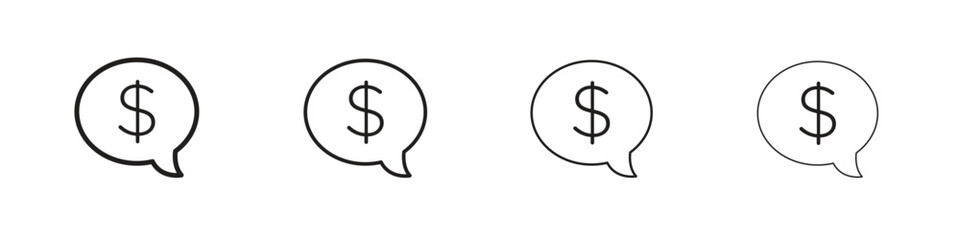Comment dollar icons designed in outline, line and stroke style