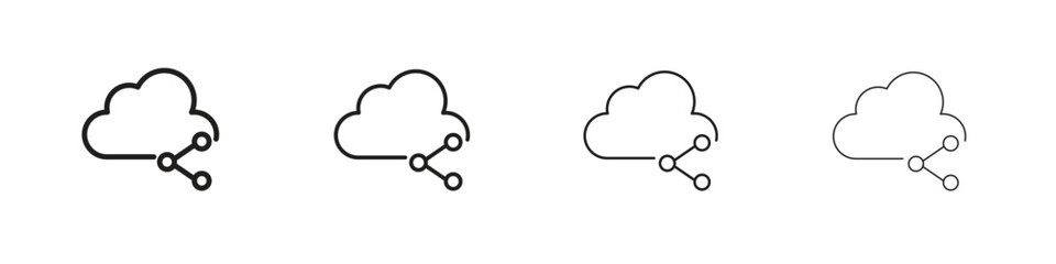 Cloud share icons designed in outline, line and stroke style