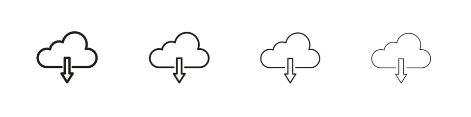 Cloud download icons designed in outline, line and stroke style