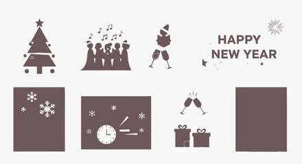 Festive Christmas and New Year greeting cards in a flat design style, white background