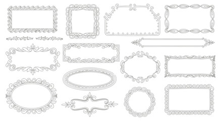 Collection of hand-drawn decorative frame borders, perfect for scrapbooking and design projects, white background