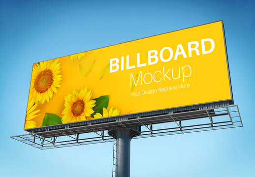 Outdoor Horizontal Billboard Mockup with Sky Background