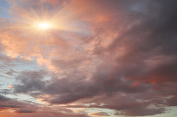 Sunset sky, clouds painted in bright colors over Kyiv