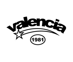 Valencia typography slogan. Varsity athletic vintage for t shirt.  Valencia city tee shirt graphics, urban print. Vector illustration.