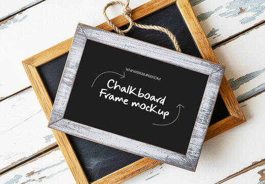 Small Chalkboard Mockup on Wooden Background