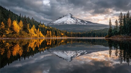 Autumn mountain lake reflection