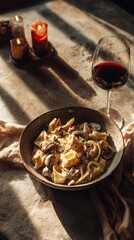 Romantic Dinner - Pasta, Wine, and Candlelight.