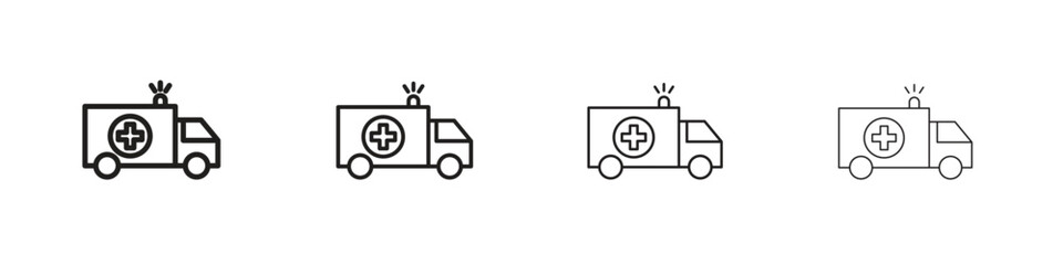 Ambulance icons designed in outline, line and stroke style