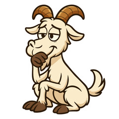 Pensive cartoon goat sits contemplatively