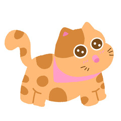 A cartoon cat with a pink bandana around its neck
