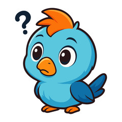 A cartoon blue bird ponders with a question
