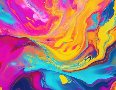acid paint texture in neon pink blue yellow with cyberpunk 90s style iridescent fluorescent glitch effects digital art abstract design vibrant visuals modern 90s y2k creative banner