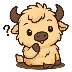 Cartoon buffalo ponders with question mark