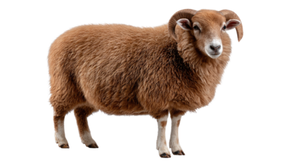 Majestic Ram in Profile: This studio shot captures a solitary ram standing tall, its curled horns a testament to its strength and heritage. The image portrays the beauty and simplicity of nature.