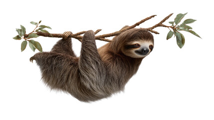 Sloth hanging on Tree Branch: A solitary sloth gracefully hangs from a tree branch, embodying tranquility. It's a picture of the slow-paced life.