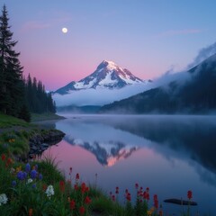 mt rainier at sunset
