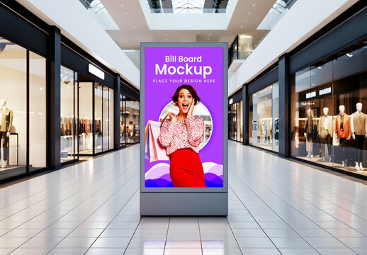 Vertical Billboard Mockup in Shopping Mall