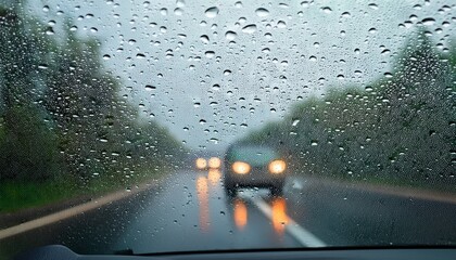 raindrops on car window rain water on windshield wet glass background banner