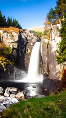 Waterfall Autumn Mountain Scene