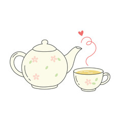 Minimal vector of teapot with matching cup, perfect for tea, kitchen, and warm drink design concepts
