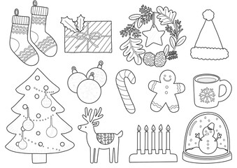 クリスマスアイテムの塗り絵