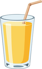 A simple vector illustration of a glass of yellow-orange juice with a brown straw.