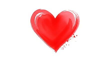 Red Watercolor Heart Symbol Isolated on White Background.