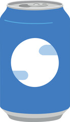 A simple, flat illustration of a blue soda can with a white circular label and abstract blue shapes.