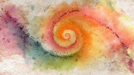 A swirling watercolor spiral of vivid colors, blending across a textured, off-white background with ink splotches