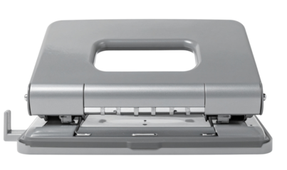 Classic Gray Metal Hole Punch, Front View, Transparent Background, PNG