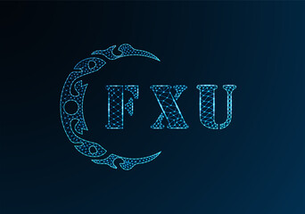 Low poly letter logo FXU design. FXU letter logo low poly vector design on blue color gradient background. FXU logo low poly design