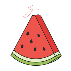 Minimal vector icon of watermelon slice with red flesh and green rind, great for summer and food design.