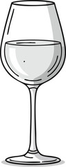 Stylized cartoon drawing of a glass of white wine with shading and highlights, isolated on a white background.