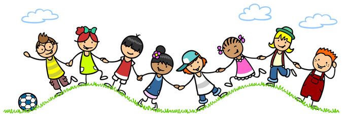 Integration Konzept mit Gruppe Cartoon Kinder auf Hügel