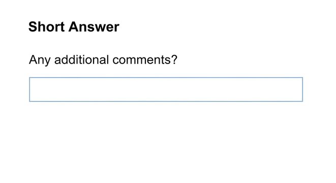 Short Answer Question with Additional Comments Section for User Input.