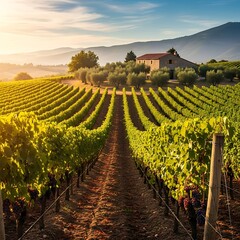 Vineyard Landscape at Sunrise.