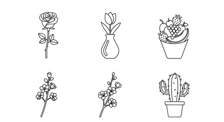 Simple Line Drawings of Flowers and Plants.