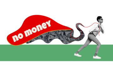 Composite photo collage of upset american girl carry string no money problem poor recession economy loss isolated on painted background