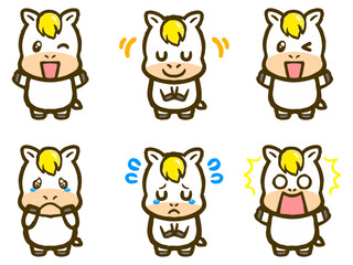 色々なかわいい馬の落書き風イラスト素材セット3