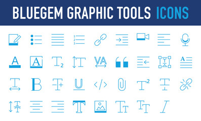 Set of Bluegem graphic tools vector icon. Concept, Letter, Typography, Left, Text, Big To Small Letter, Link, Tool, Signs, Document, Language, Paper, Line, Right, Photo illustration. 