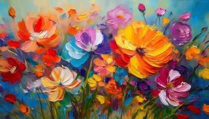 oil painting of colorful flowers on canvas