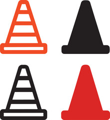 Traffic cone vector icons, black safety warning symbols, isolated editable design, minimal construction icons, modern cone illustration, flat bold shapes, road buyer focused