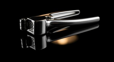 Sleek Stainless Steel Garlic Press Kitchen Tool.