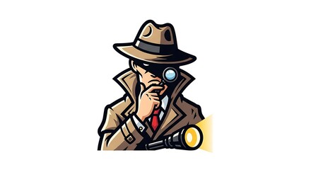 Sleuth Investigating a Case with Magnifying Glass.