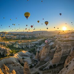 hot air balloon at sunset
