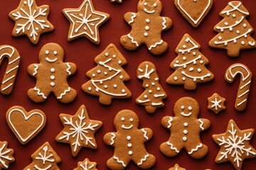 Festive gingerbread cookies on display.