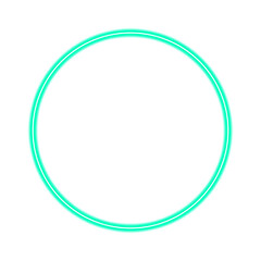 turquoise circle glowing neon outline isolated on white background minimal abstract round frame design